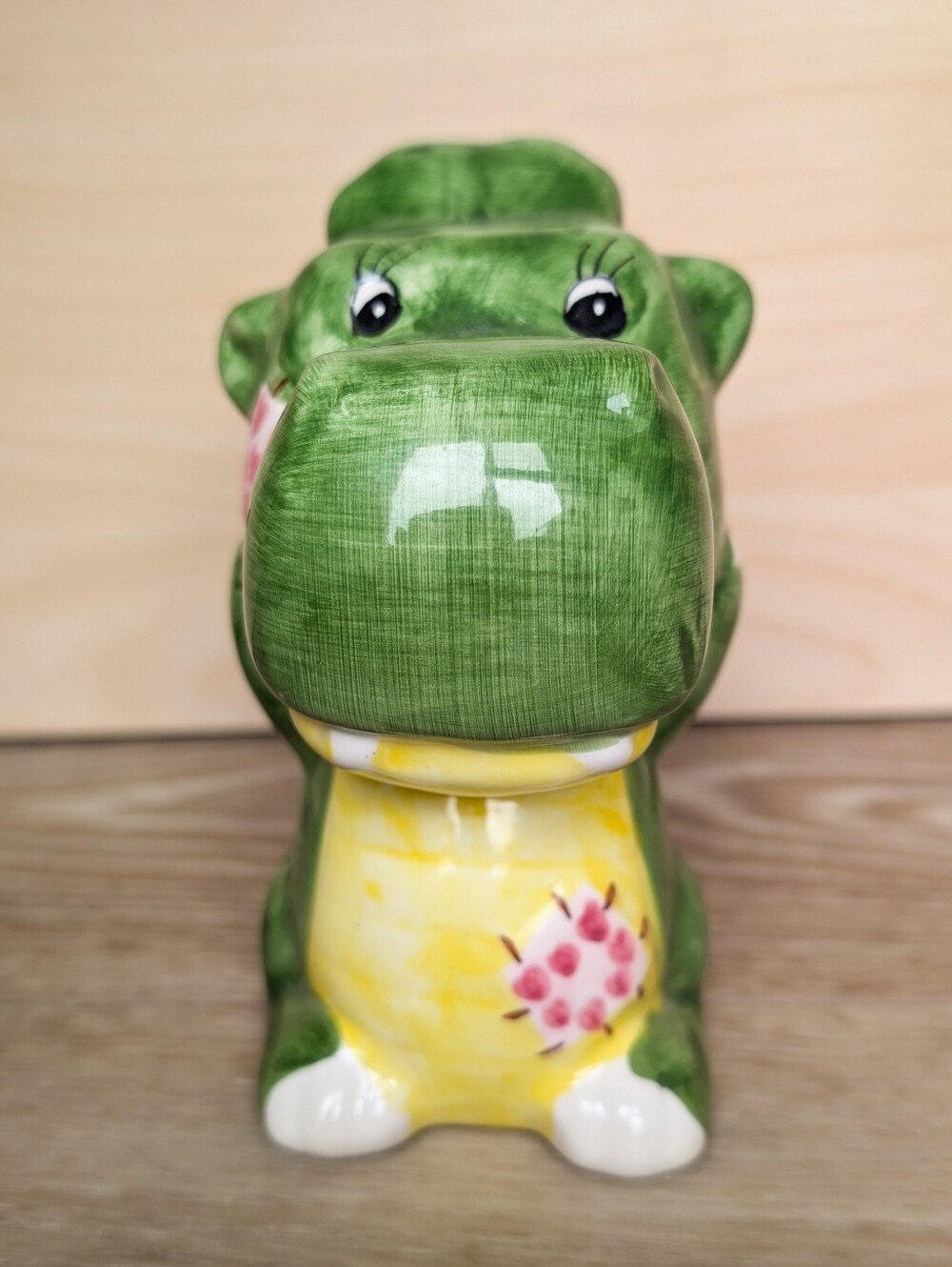 Small vintage hippopotamus/dinosaur piggy bank glazed ceramic